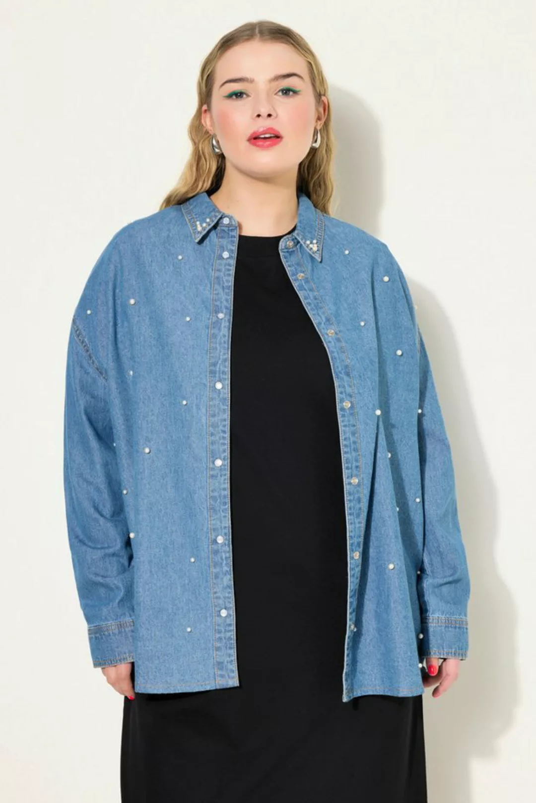 Studio Untold Hemdbluse Jeanshemd oversized Zierperlen Langarm günstig online kaufen