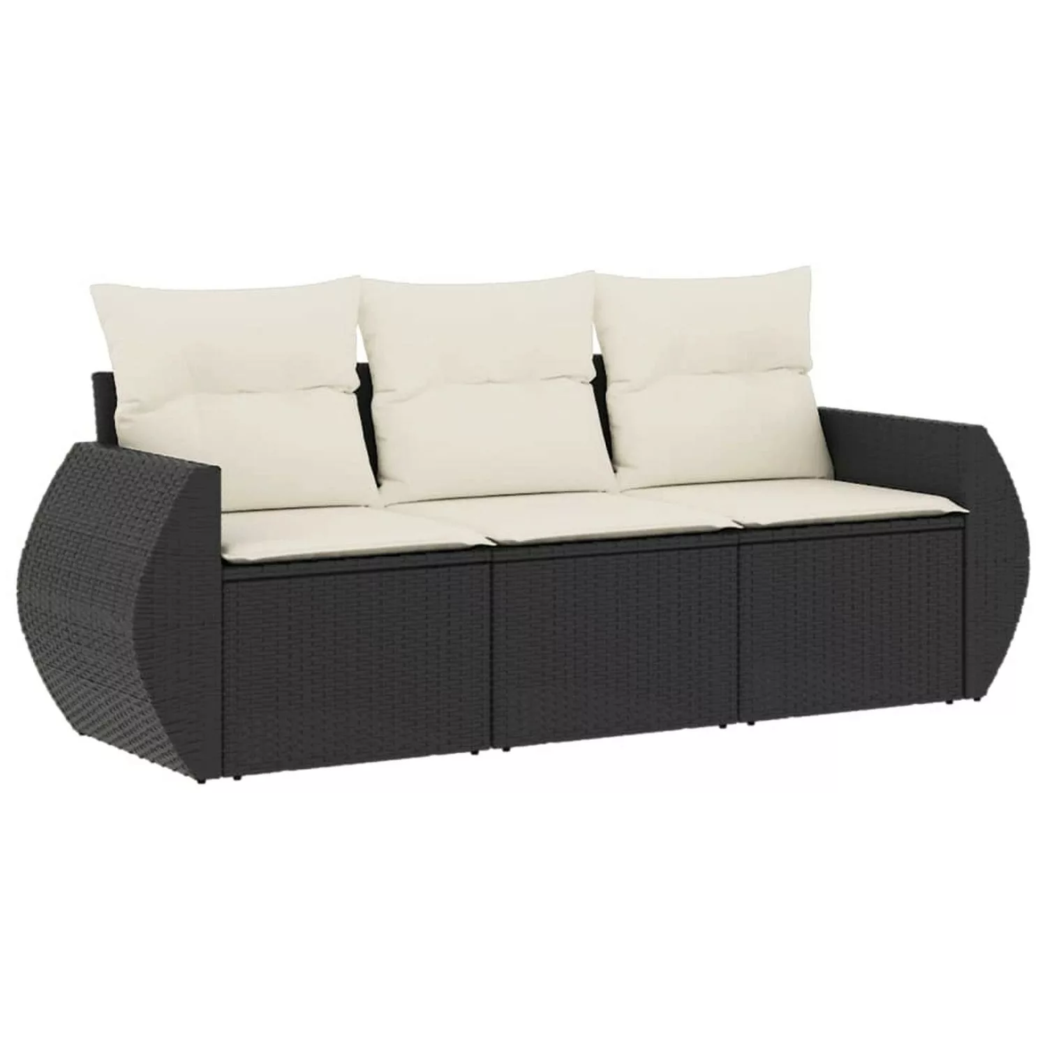 vidaXL 3-tlg Garten-Sofagarnitur mit Kissen Schwarz Poly Rattan Modell 3 günstig online kaufen