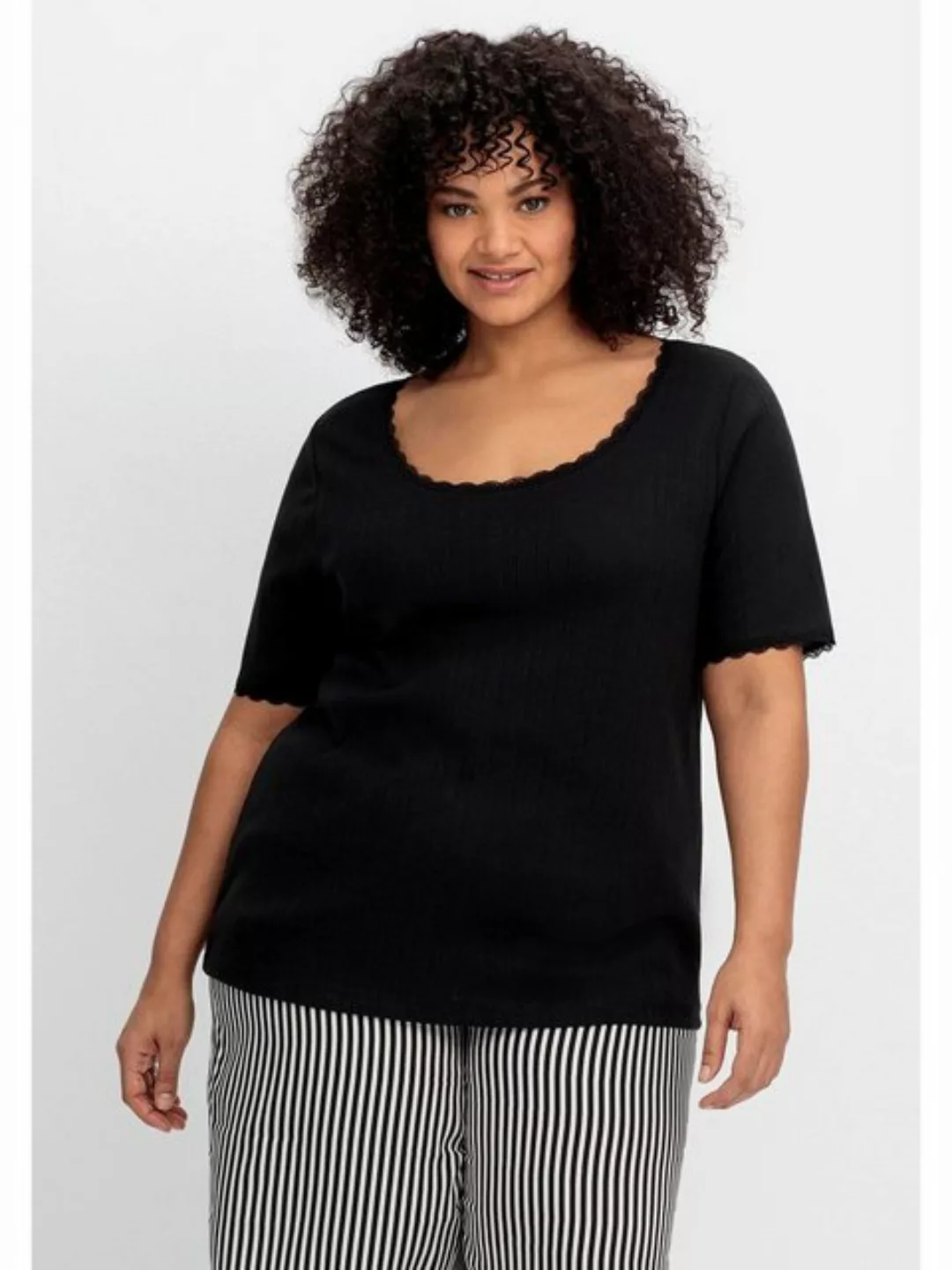 Sheego T-Shirt Große Größen mit Ajourmuster und Spitzendetails günstig online kaufen