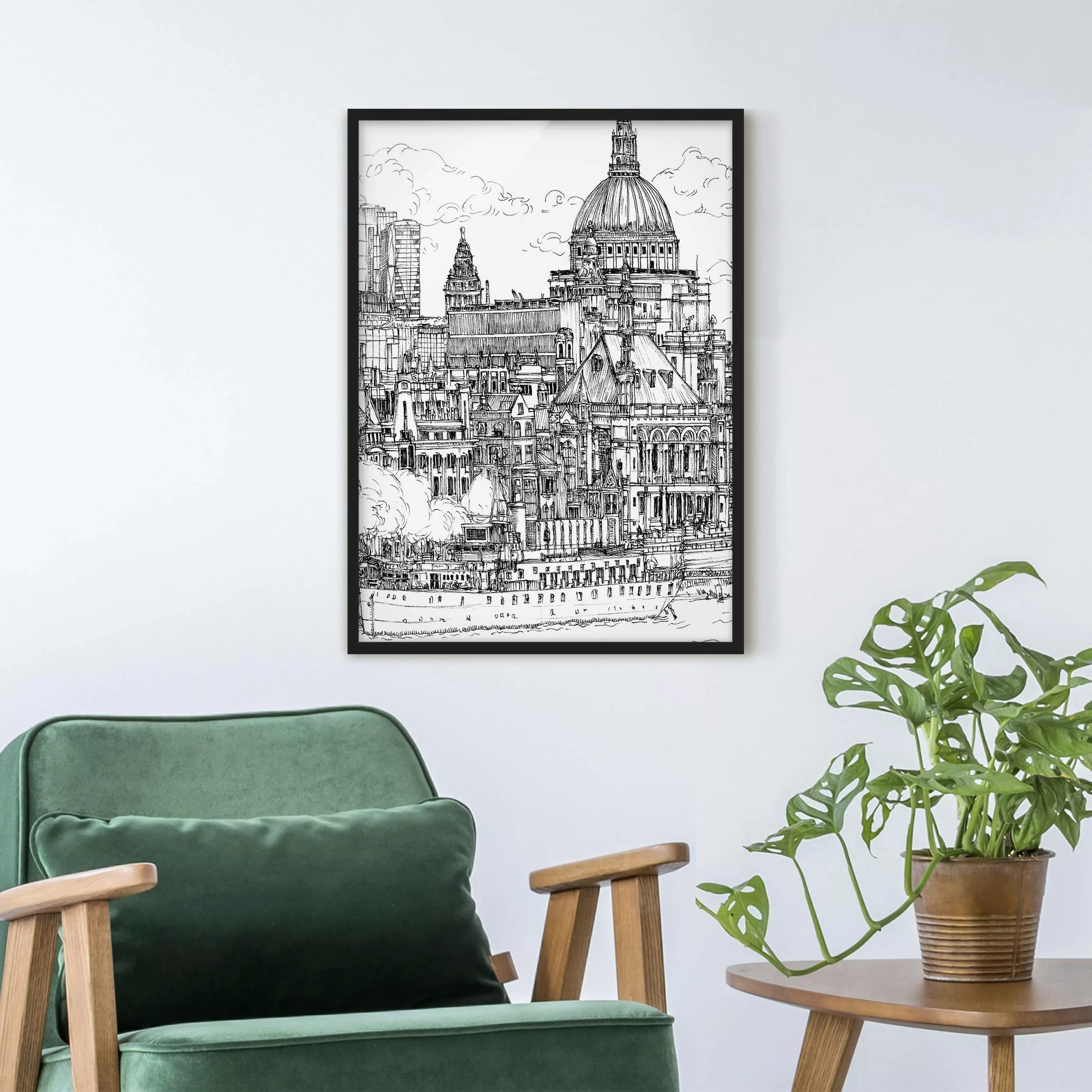 Bild mit Rahmen Architektur & Skyline - Hochformat Stadtstudie - Dom günstig online kaufen