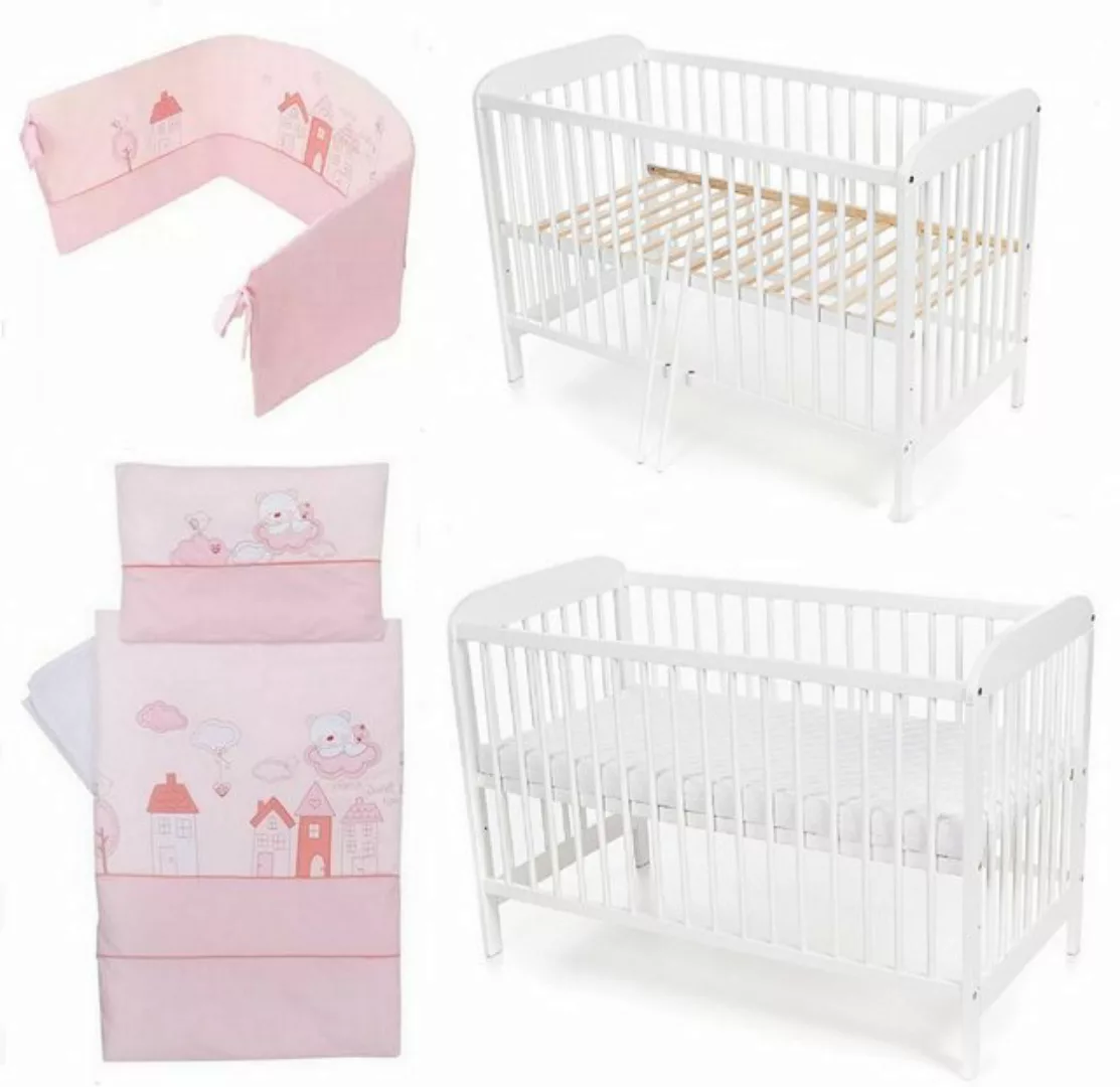 Babyhafen Kinderbett Gitterbett 60x120 komplett Bio- Garnitur MUFFI Rosa/Be günstig online kaufen