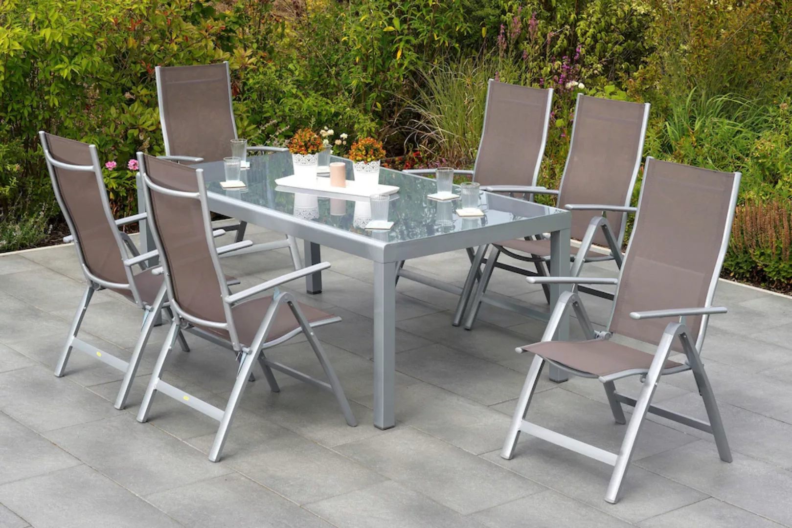 MERXX Garten-Essgruppe "Carrara", (7 tlg., 6x Sessel, 1x Tisch 190x100x75,5 günstig online kaufen