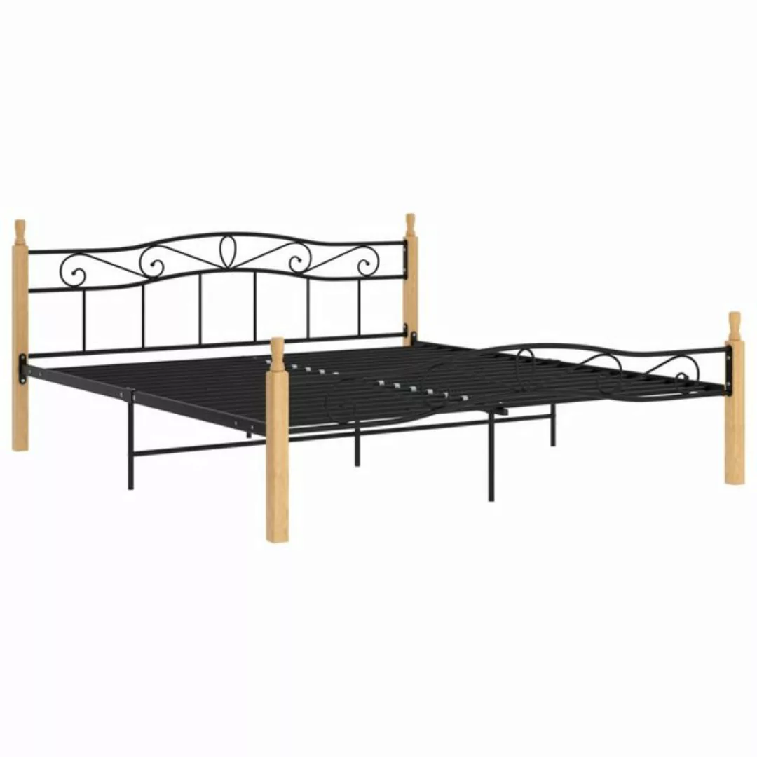 vidaXL Bettgestell Massivholzbett Schwarz Metall und Eiche 200x200 cm Doppe günstig online kaufen