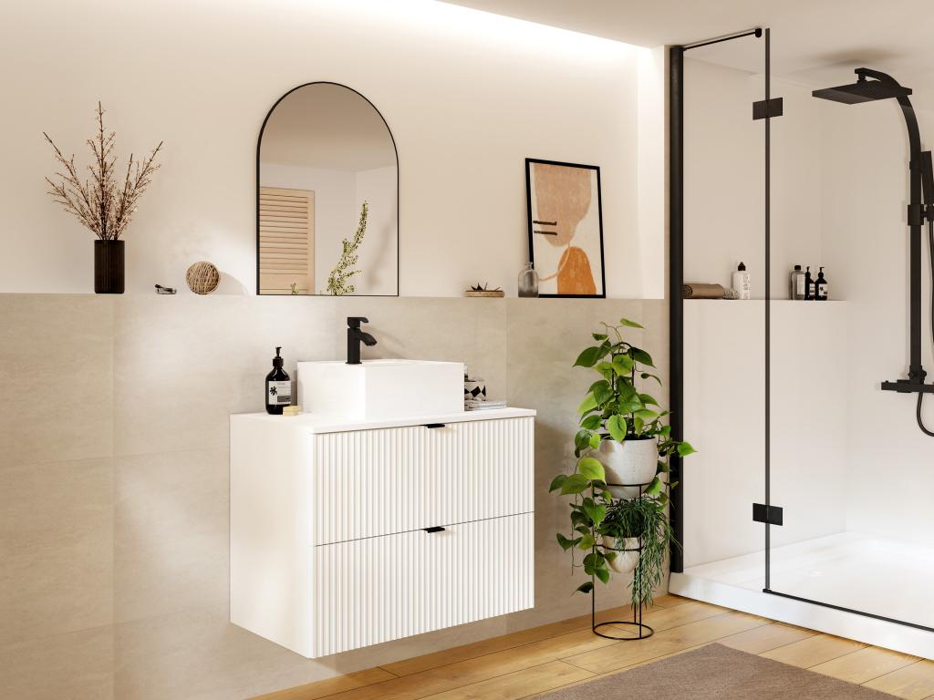 Waschbeckenunterschrank hängend mit Aufsatzwaschbecken - Streifenoptik - We günstig online kaufen
