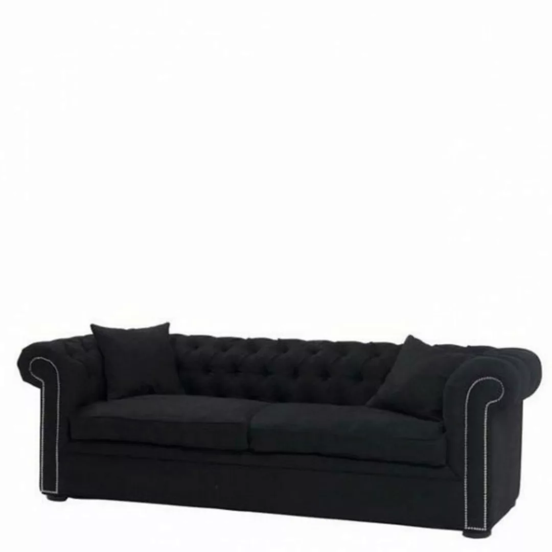 Casa Padrino Chesterfield-Sofa Chesterfield Luxus Sofa Schwarz Leinen 240cm günstig online kaufen