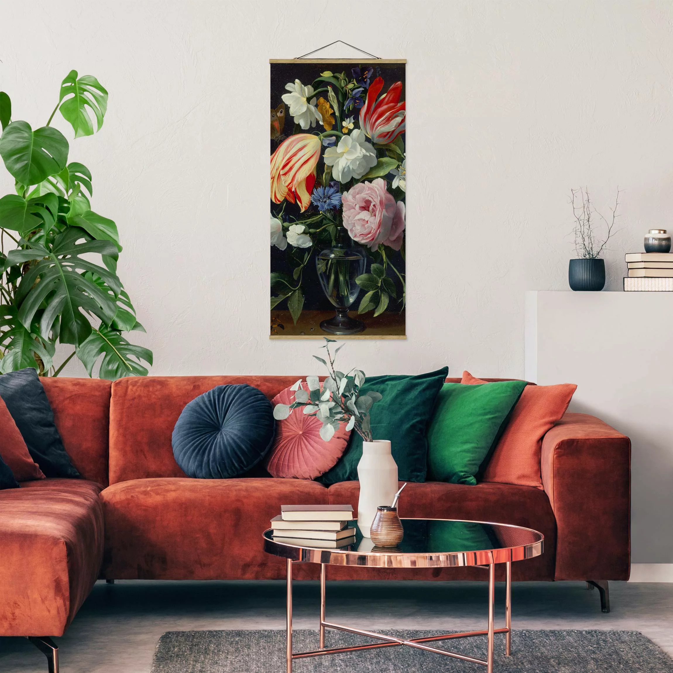 Stoffbild Blumen mit Posterleisten - Hochformat Daniel Seghers - Vase mit B günstig online kaufen