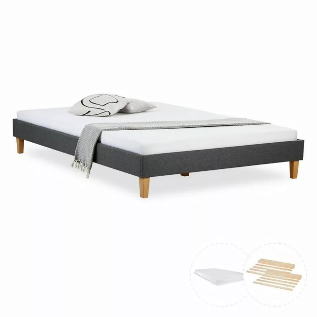 Homestyle4u Polsterbett 140x200 Doppelbett Futonbett Holzbett Grau Bettgest günstig online kaufen