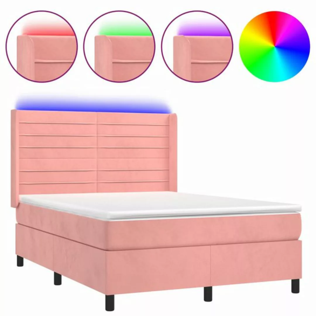 vidaXL Boxspringbett Boxspringbett mit Matratze und LED Samt (140 x 190 cm, günstig online kaufen