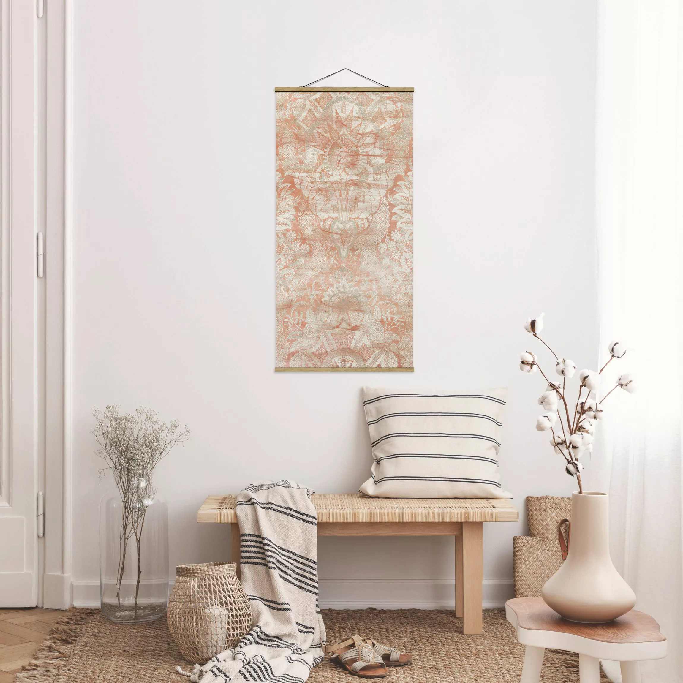 Stoffbild Muster mit Posterleisten - Hochformat Ornamentgewebe I günstig online kaufen
