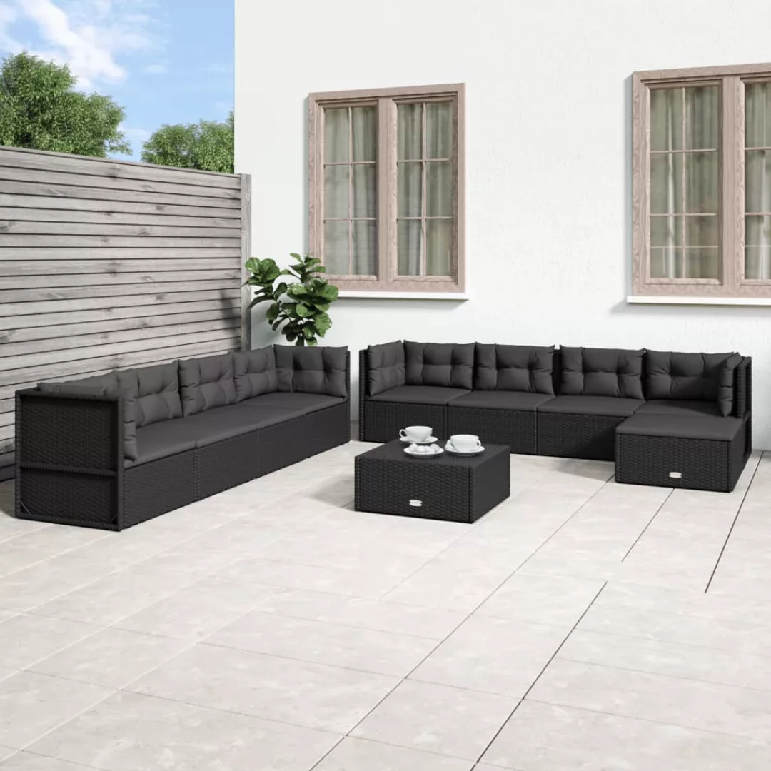 Vidaxl 9-tlg. Garten-lounge-set Mit Kissen Schwarz Poly Rattan günstig online kaufen