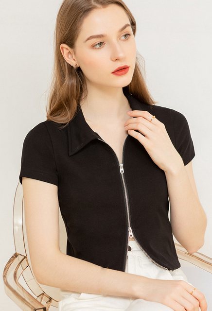 CHENIN Kurzarmhemd DamenPoLo Kragen Reißverschluss-T-Shirt Taillenfreies ku günstig online kaufen