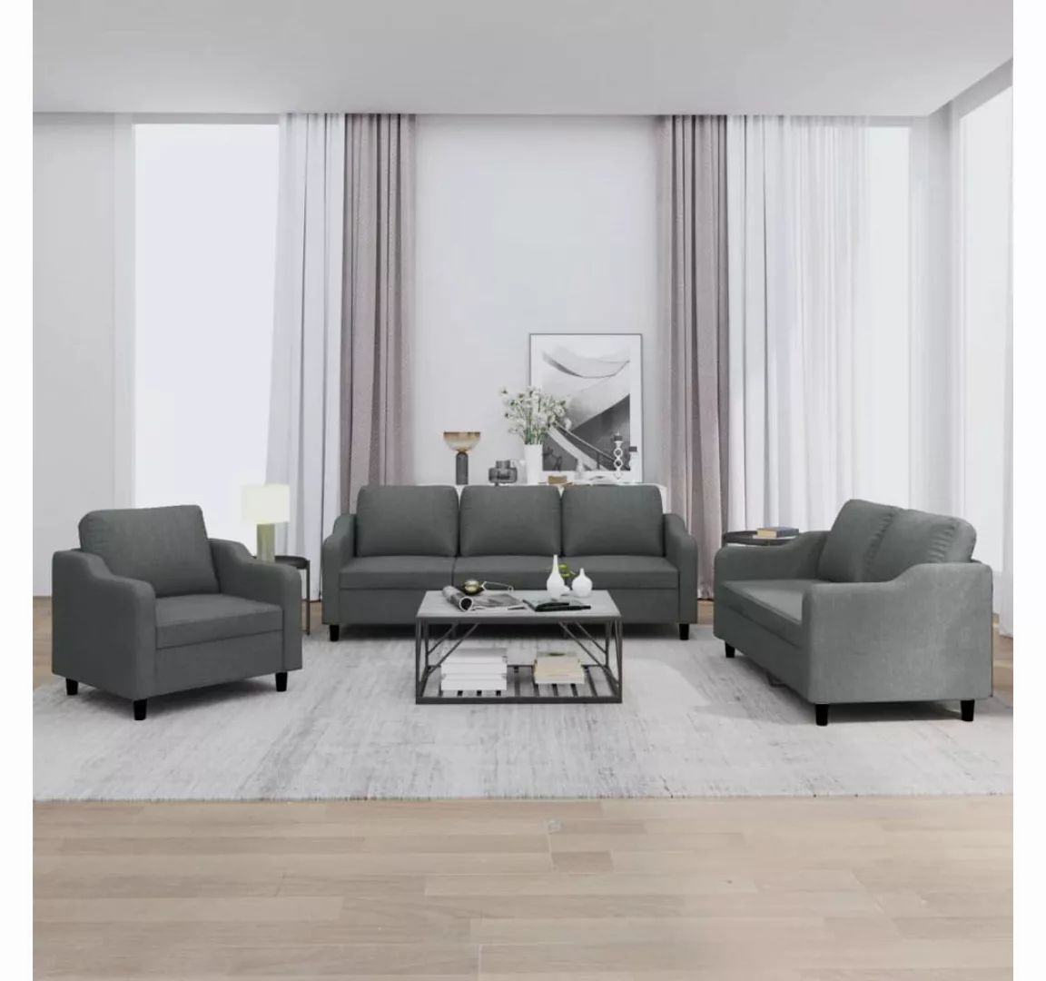 vidaXL Sofa 3-tlg. Sofagarnitur mit Kissen Dunkelgrau Stoff günstig online kaufen