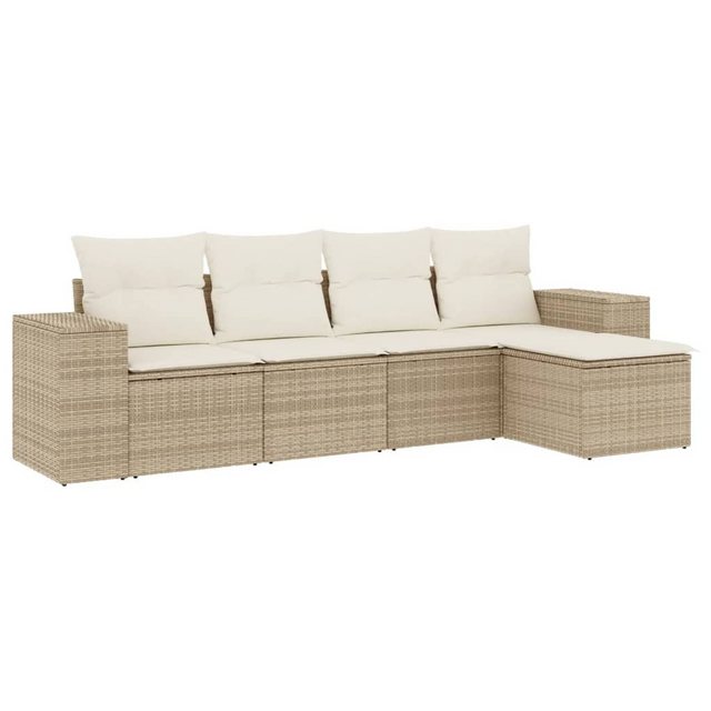 vidaXL Sofaelement 5-tlg. Garten-Sofagarnitur mit Kissen Beige Poly Rattan günstig online kaufen