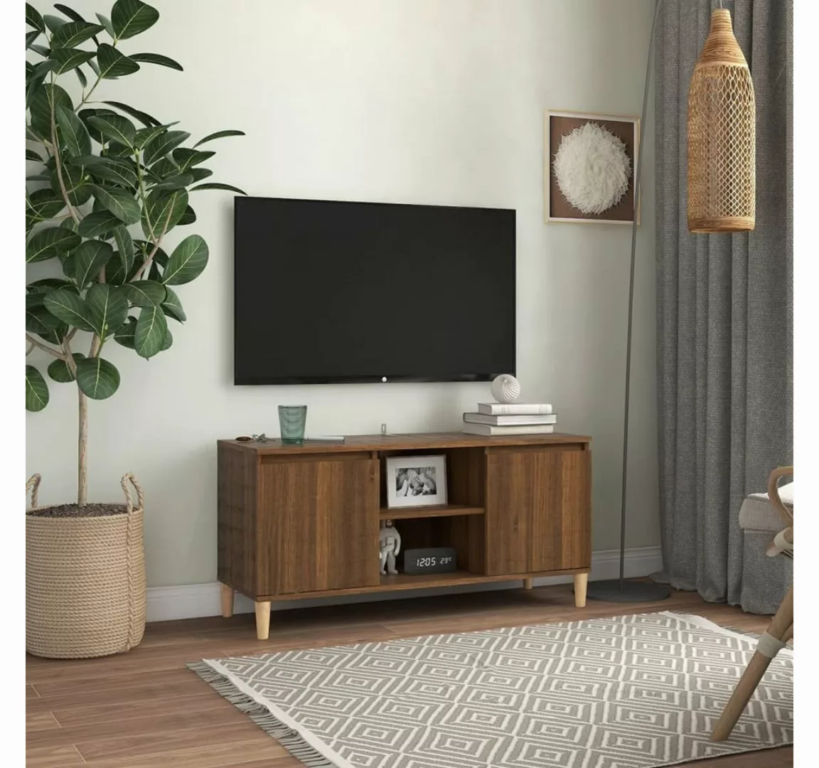 furnicato TV-Schrank Massivholz-Beine Braun Eichen-Optik 103,5x35x50 cm günstig online kaufen
