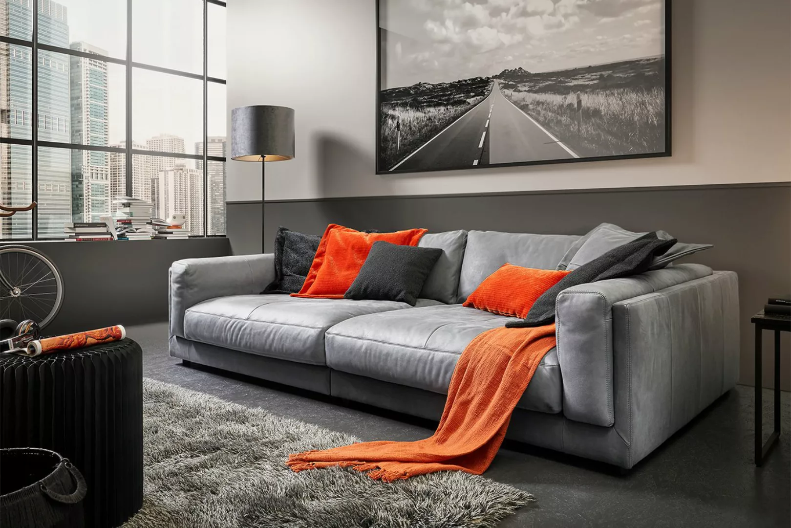 KAWOLA Big-Sofa RAINA, Couch Cord oder Leder verschiedene Farben 254x150 cm günstig online kaufen