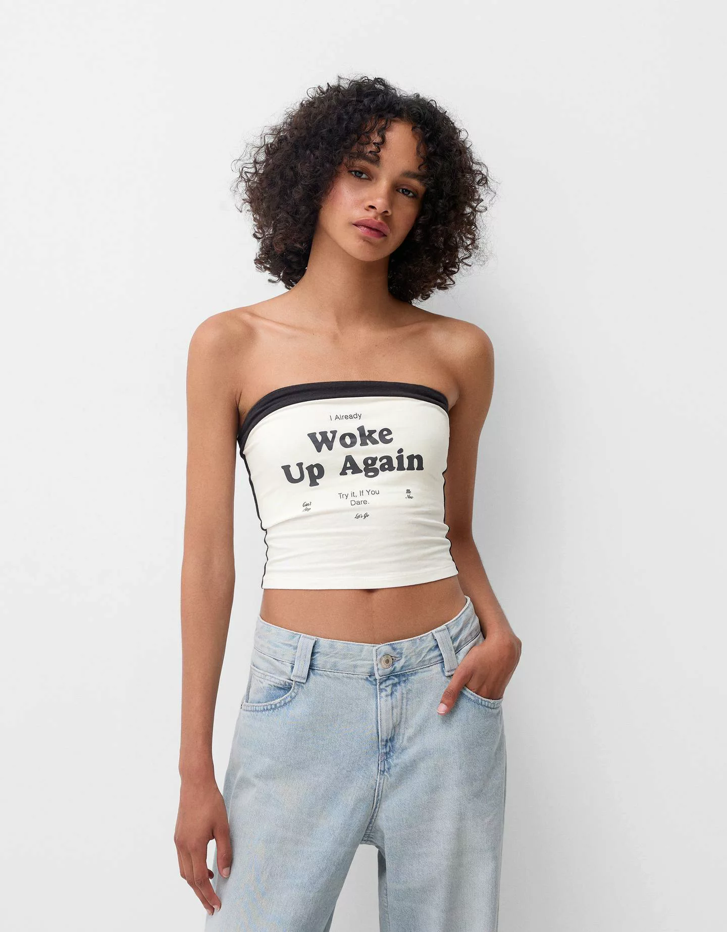 Bershka Bandeau-Top Mit Print Damen M Rohweiß günstig online kaufen