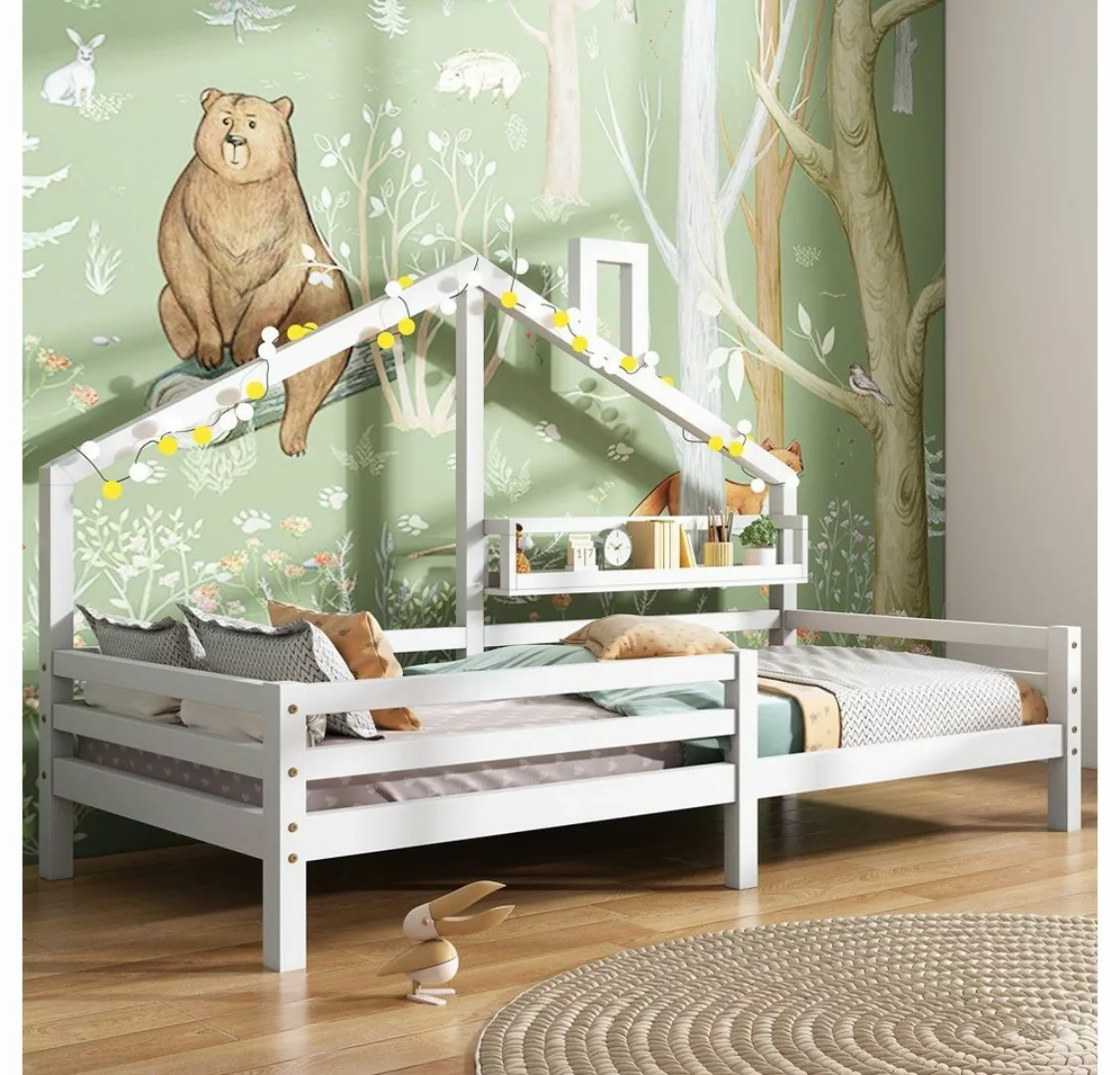 Fangqi Kinderbett Hausbett, Kinderbett mit Ablageregal Kaminform 90x200 Wei günstig online kaufen