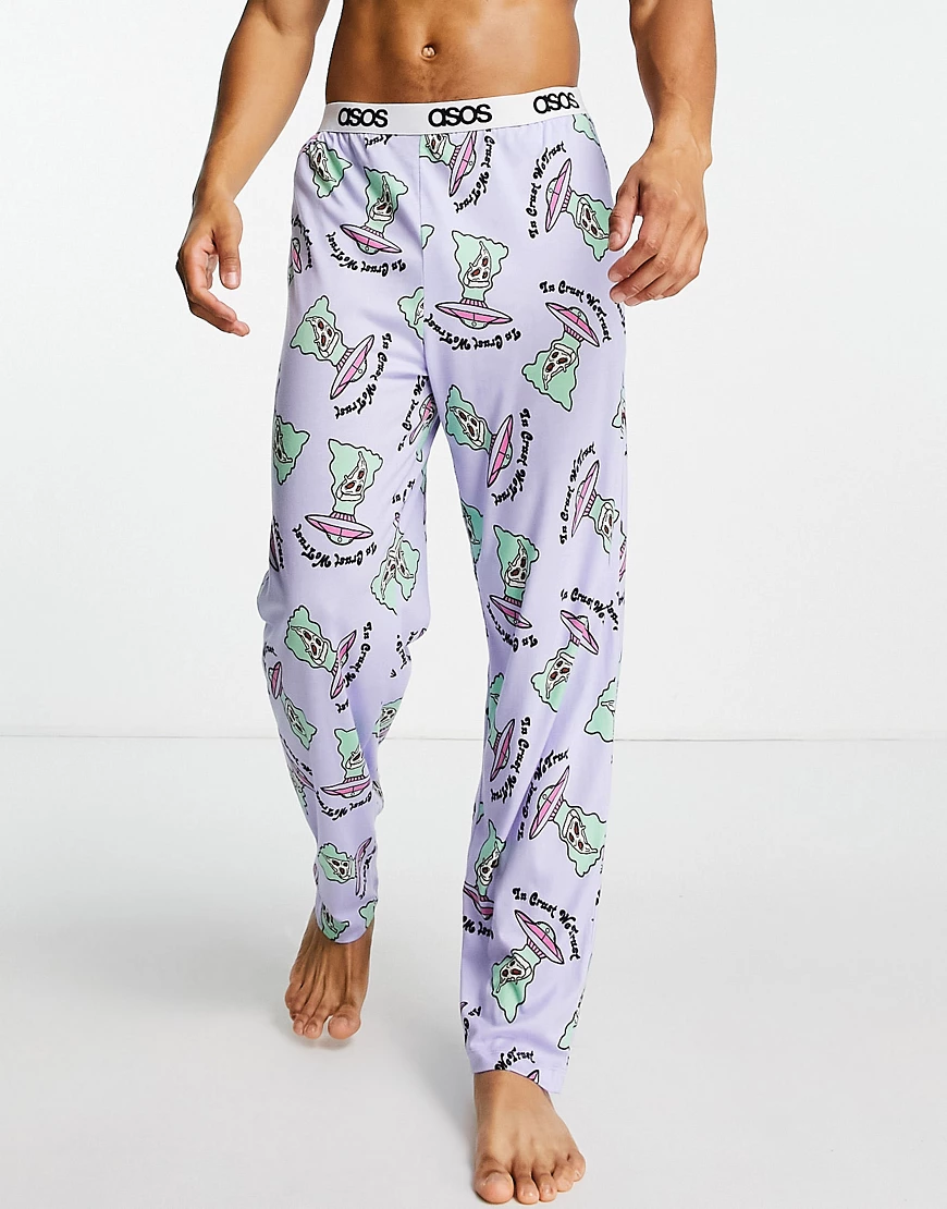 ASOS DESIGN – Weihnachtliche Lounge-Hose mit Alien-Print-Mehrfarbig günstig online kaufen