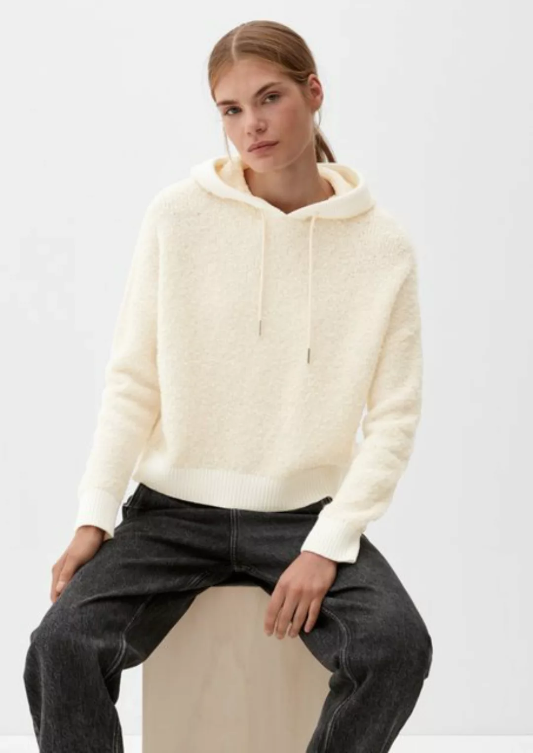 s.Oliver Strickpullover Teddy-Hoodie mit Alpaka günstig online kaufen