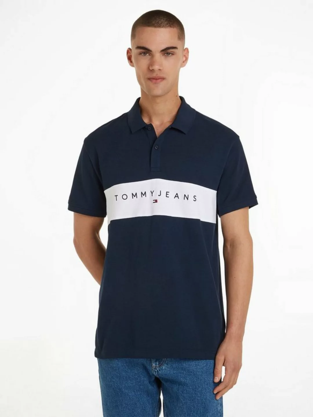 Tommy Jeans Poloshirt TJM REG LINEAR POLO mit großem Tommy Jeans Schriftzug günstig online kaufen