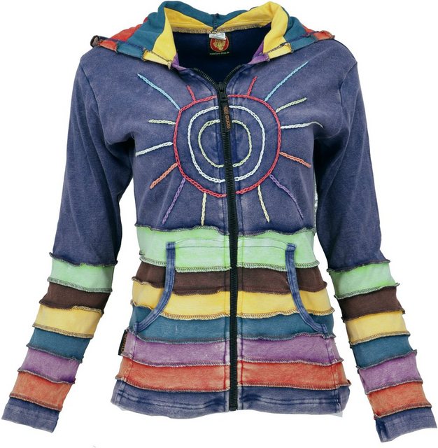 Guru-Shop Langjacke Regenbogenjacke, Jacke mit Zipfelkapuze - blau alternat günstig online kaufen