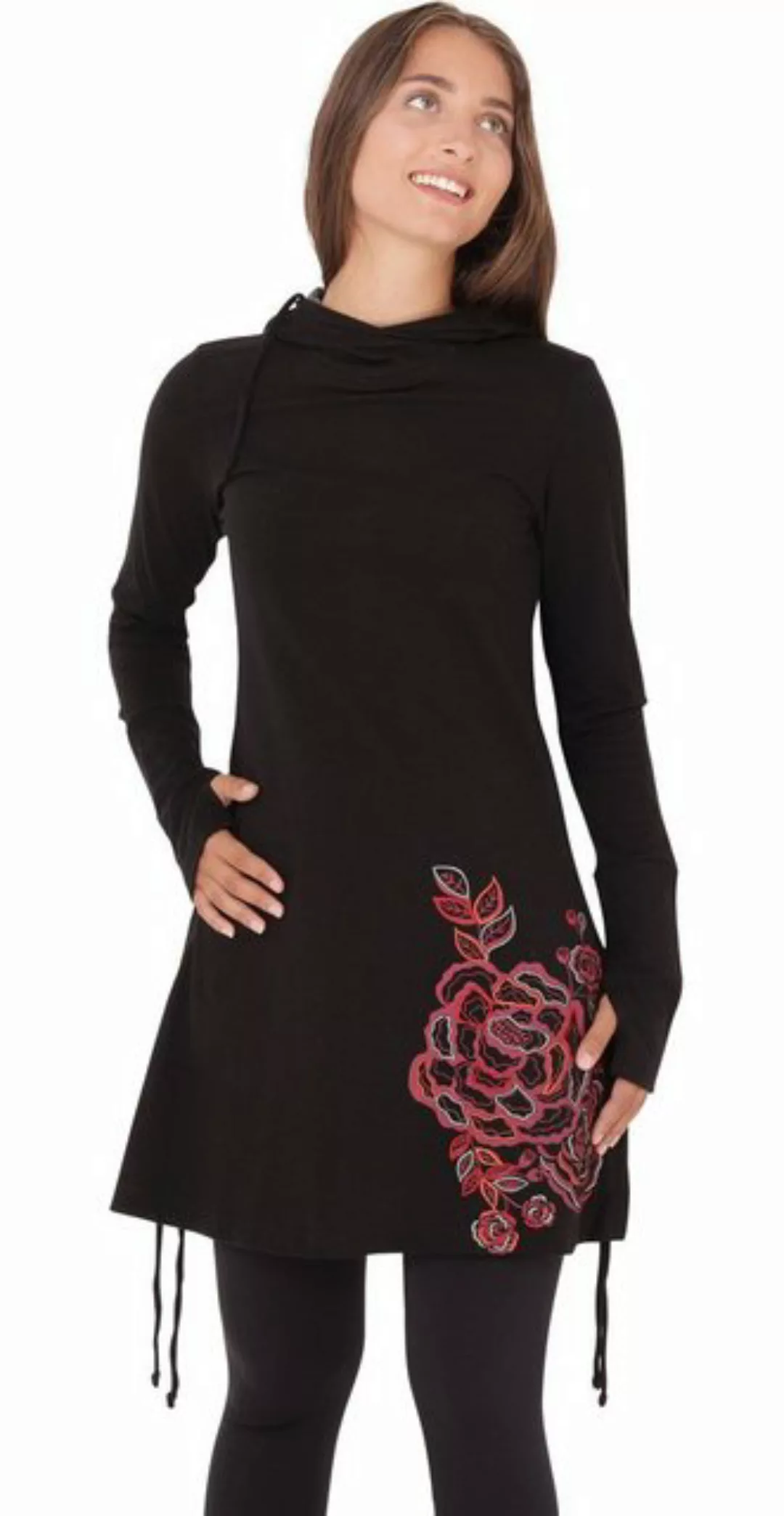 PUREWONDER A-Linien-Kleid Kapuzenkleid mit Blumen-Print dr132 Jersey günstig online kaufen
