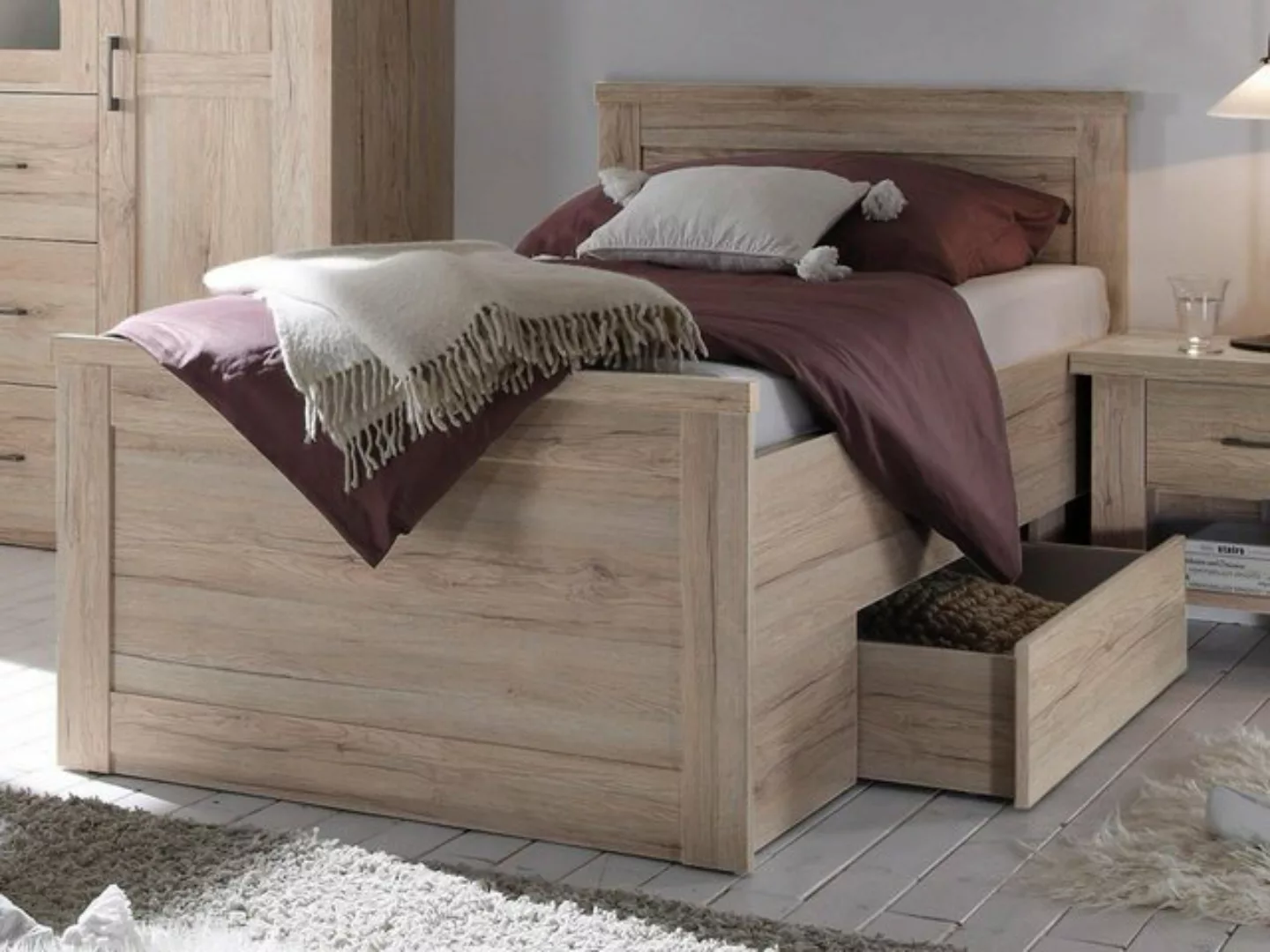 möbelando Bett Lebbie, Modernes Bett aus Spanplatte in San Remo Eiche Nachb günstig online kaufen