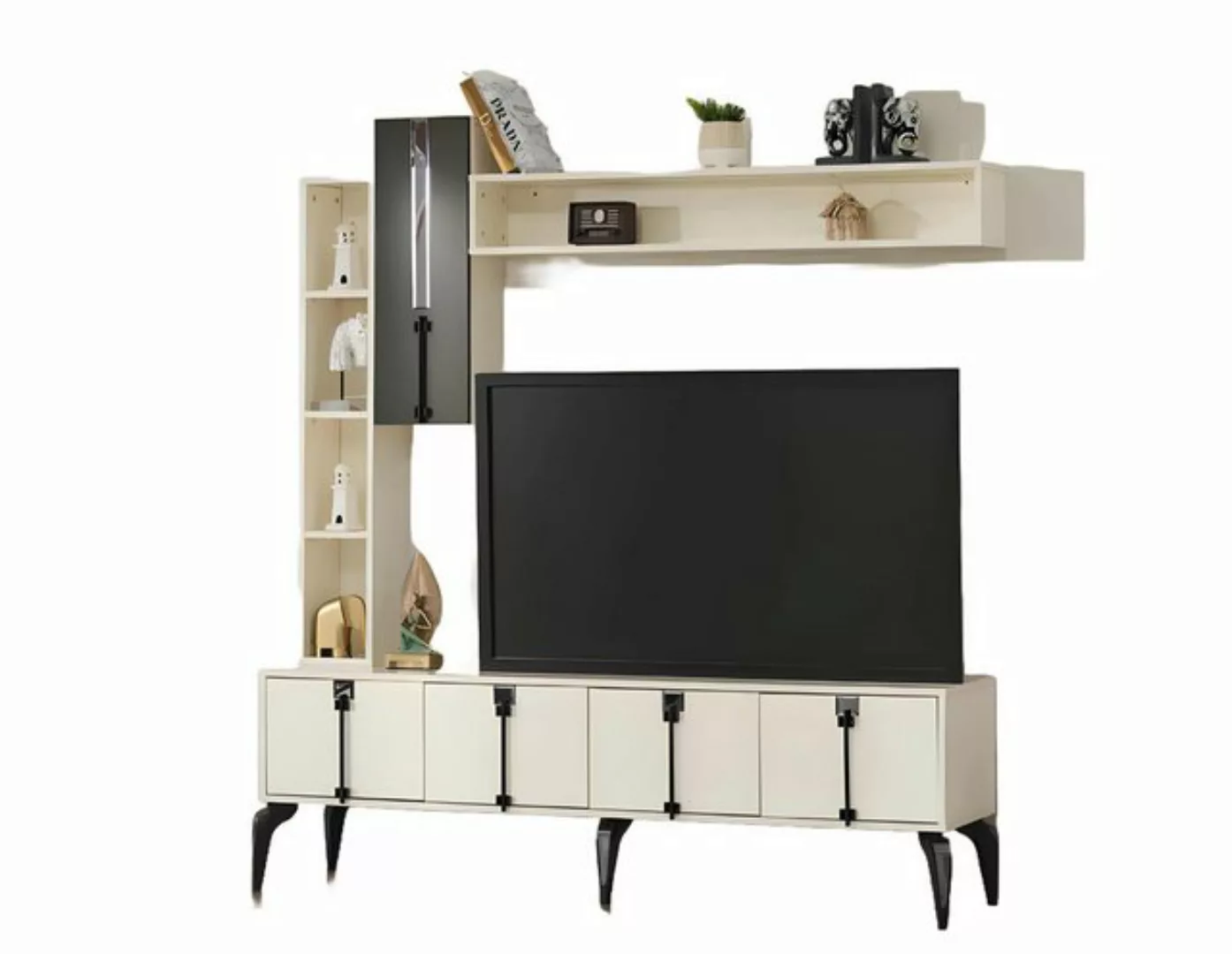 JVmoebel TV-Schrank Wohnwand TV Ständer Regal Wohnzimmer Set 4tlg Holzmöbel günstig online kaufen