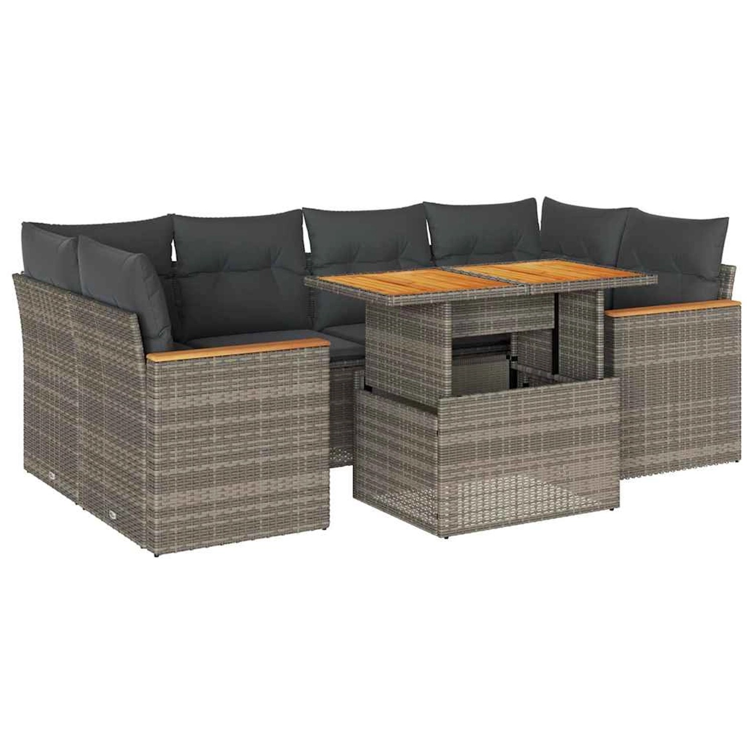 vidaXL 6-Tlg Garten-Sofagarnitur mit Kissen Grau Poly Rattan Akazie 3327455 günstig online kaufen