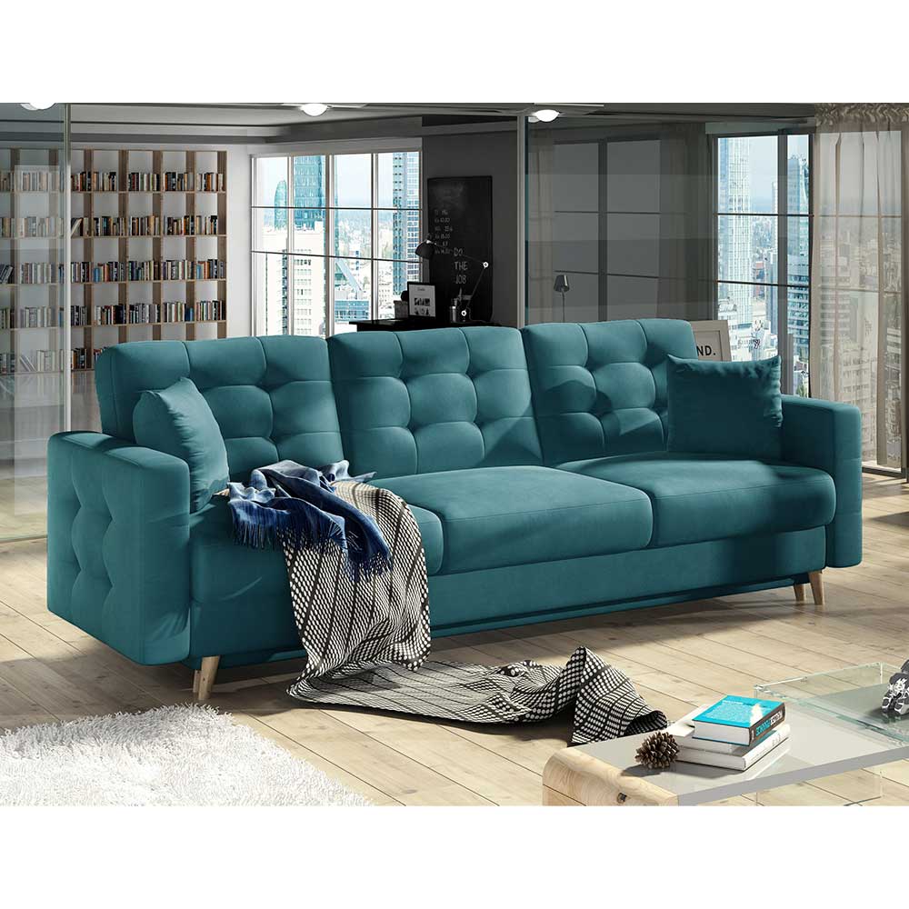 Sofa Dreisitzer Sofa in Petrol aus Samt günstig online kaufen