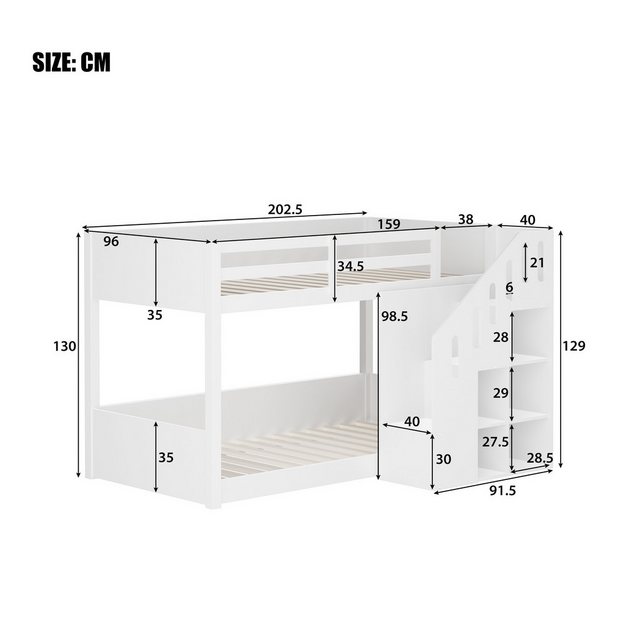 HAUSS SPLOE Etagenbett 90 x 200cm, mit Treppen und Schließfächern,stabiles günstig online kaufen