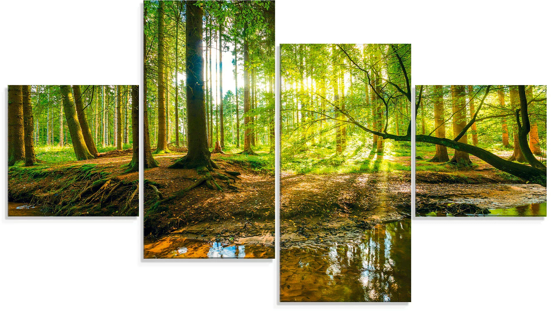 Artland Glasbild »Wald mit Bach«, Wald, (4 St.), in verschiedenen Größen günstig online kaufen