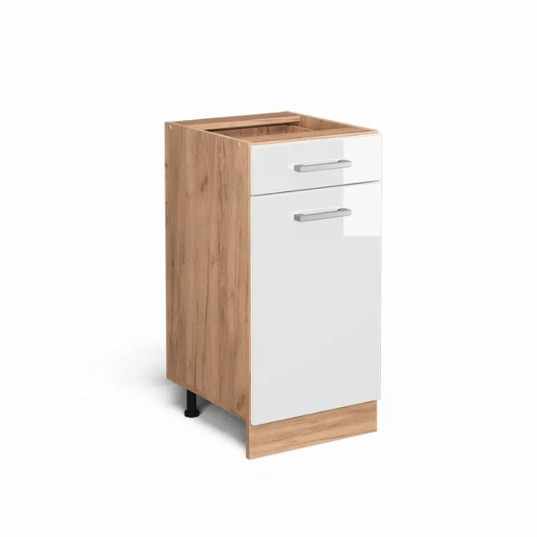 Vicco Unterschrank Schubunterschrank 40 cm R-LINE Goldkraft Weiß Hochglanz günstig online kaufen