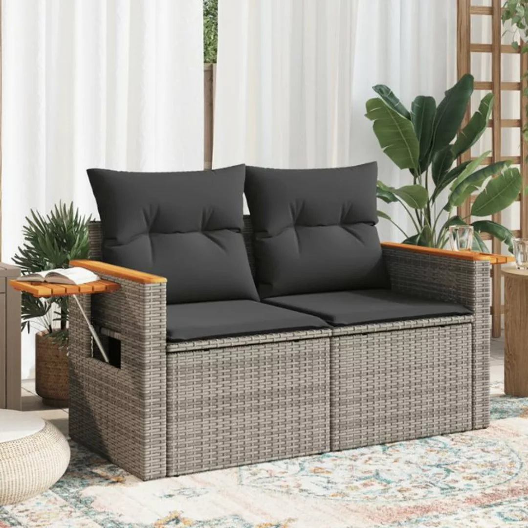 vidaXL Loungesofa Gartensofa 2-Sitzer mit Kissen Grau Poly Rattan günstig online kaufen