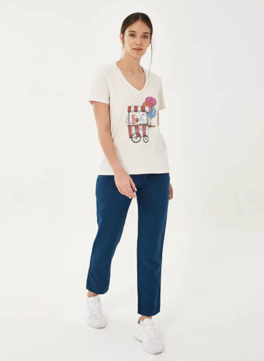 T-shirt Aus Bio-baumwolle Mit V-ausschnitt günstig online kaufen