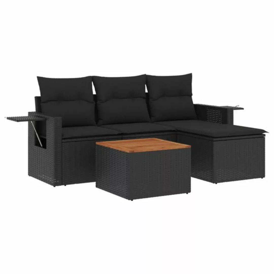 vidaXL Loungesofa 5-tlg. Garten-Sofagarnitur mit Kissen Schwarz Poly Rattan günstig online kaufen