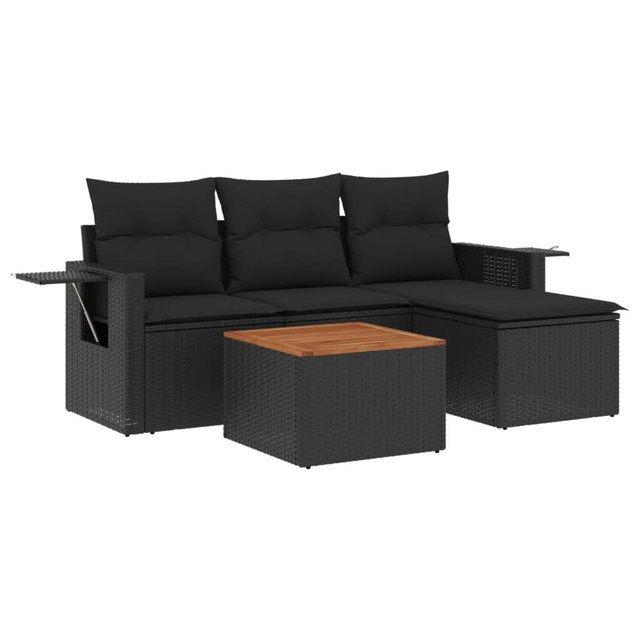 vidaXL Sofaelement 5-tlg. Garten-Sofagarnitur mit Kissen Schwarz Poly Ratta günstig online kaufen