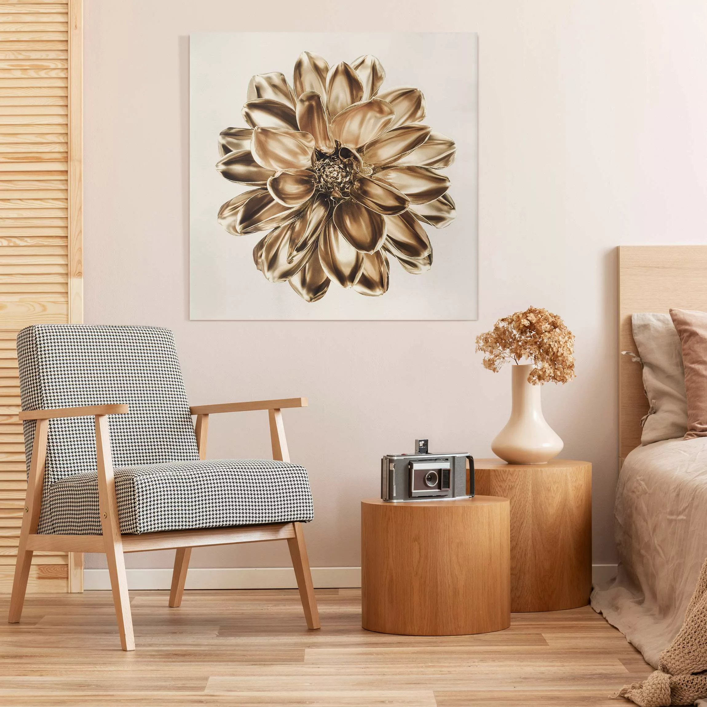 Leinwandbild Dahlie Blume Gold Metallic günstig online kaufen