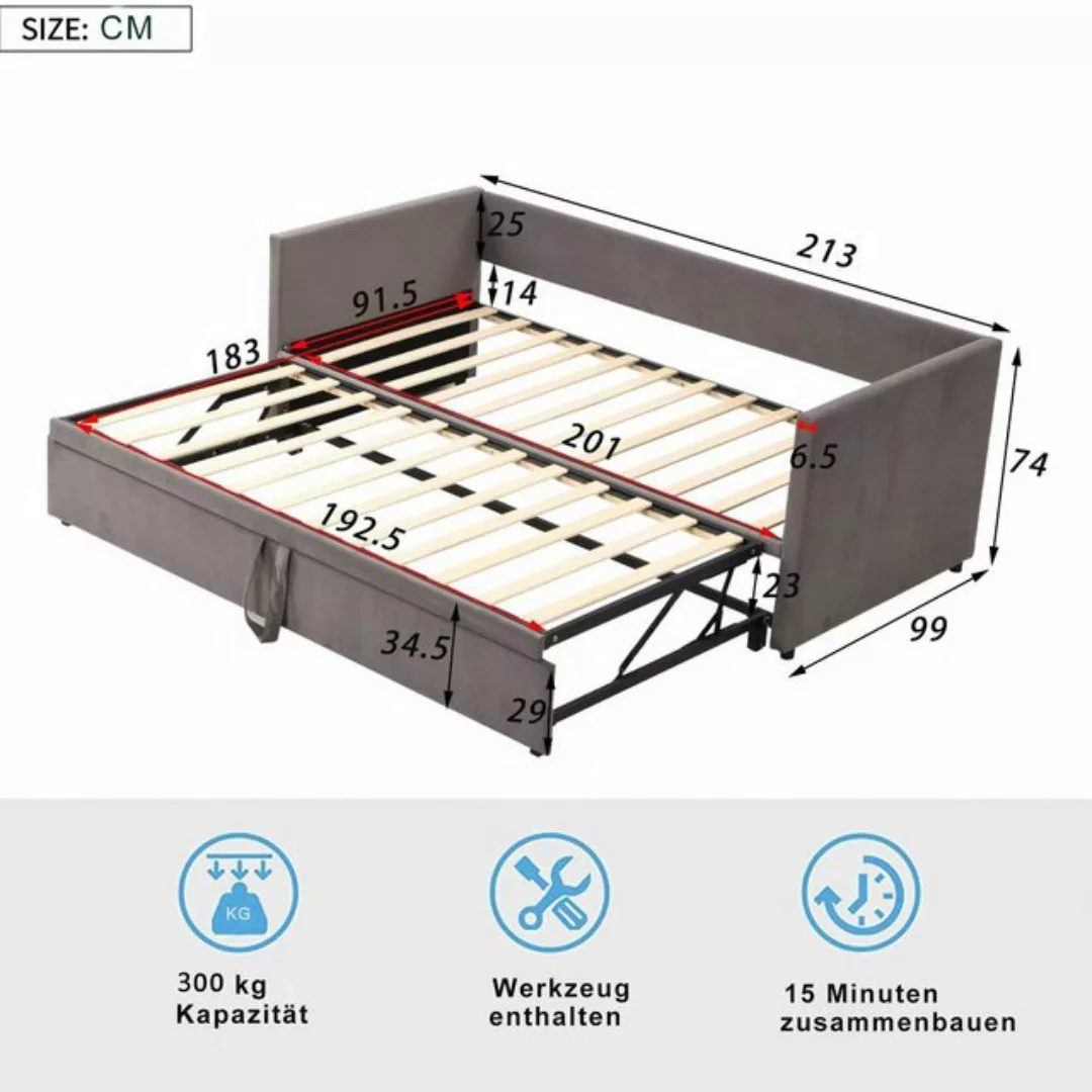 Odikalo Polsterbett Ausziehbar Schlafsofa, Lattenrosten, Samtstoff Beige/Gr günstig online kaufen