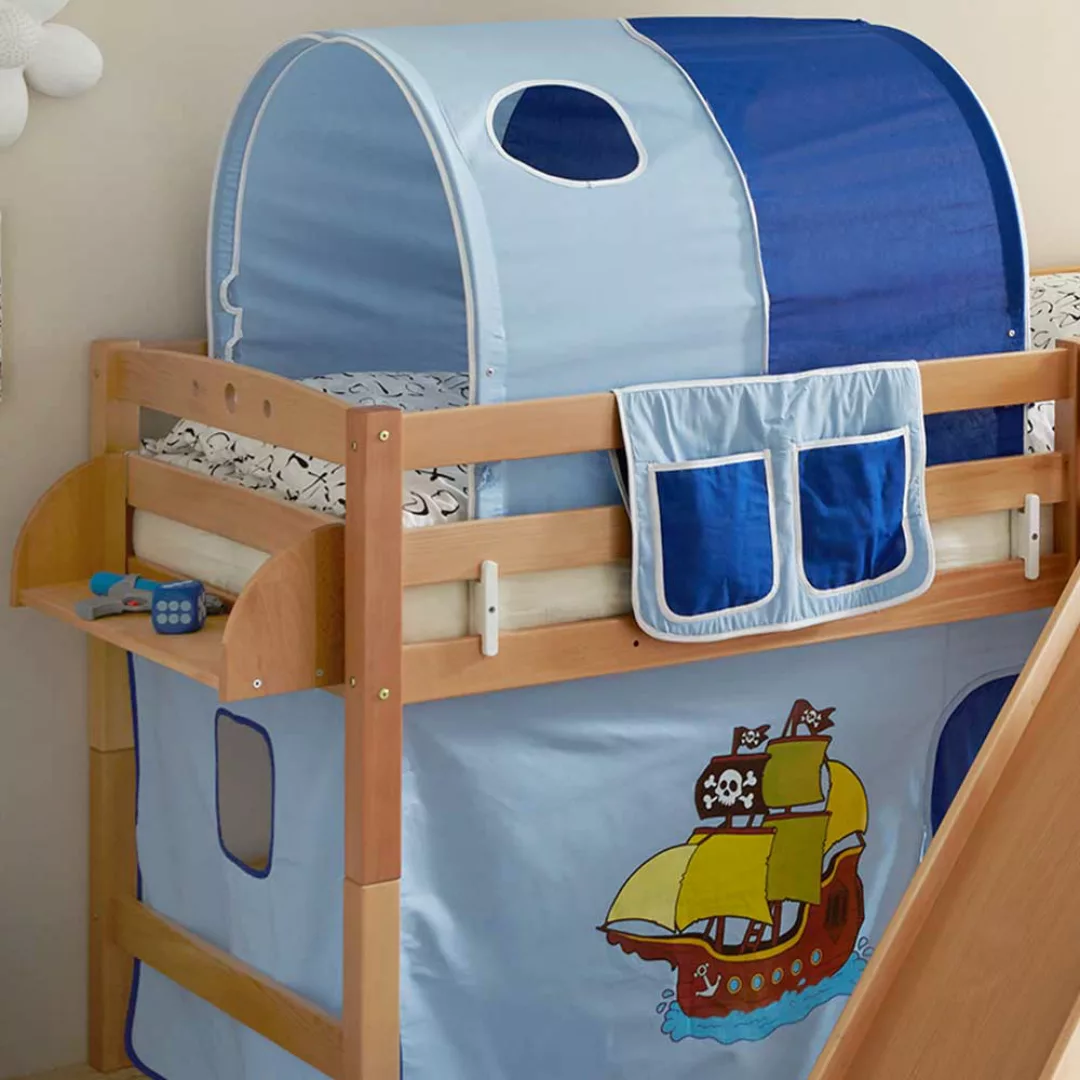 Piraten Kinderbett in Blau Rutsche günstig online kaufen