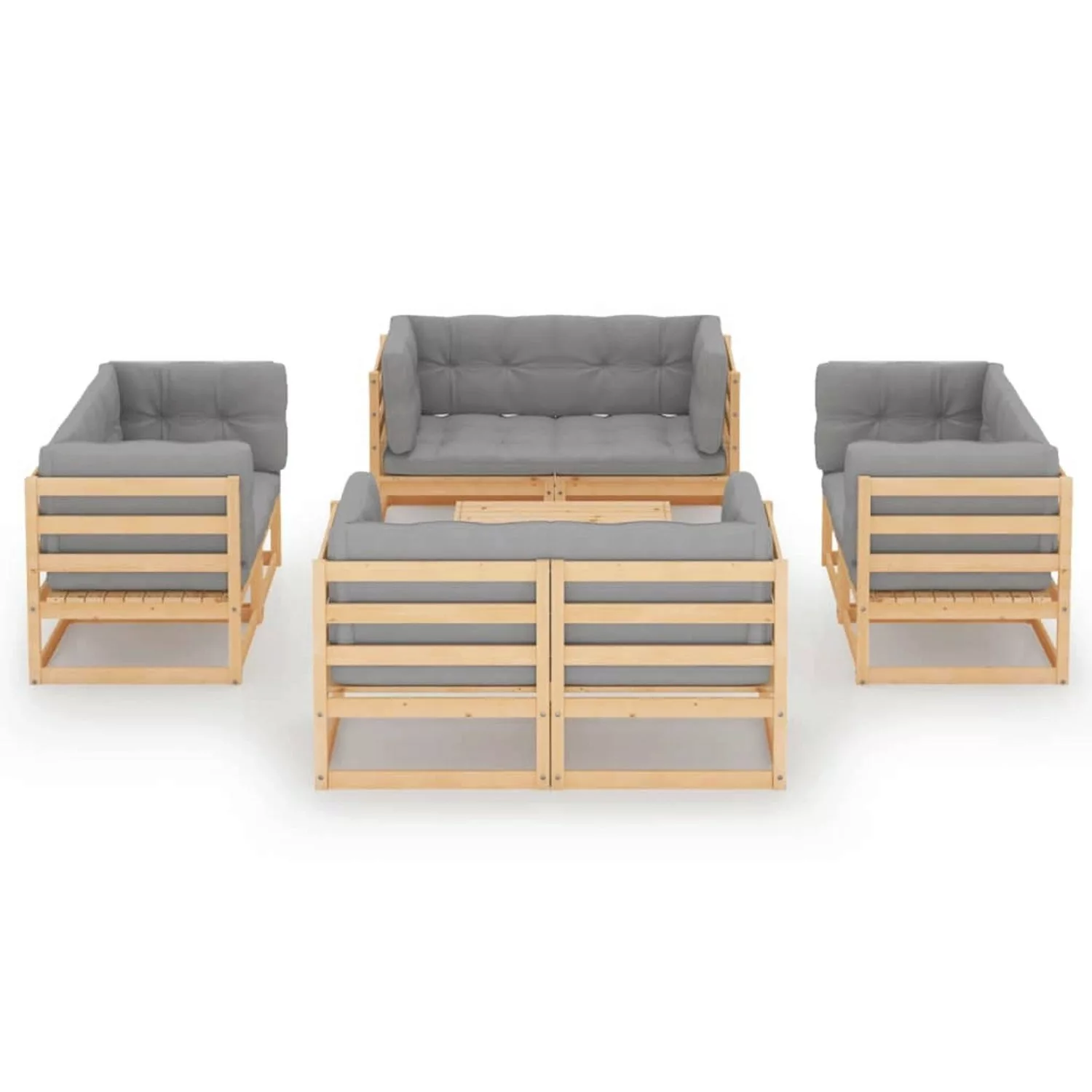 9-tlg. Garten-lounge-set Mit Kissen Kiefer Massivholz günstig online kaufen