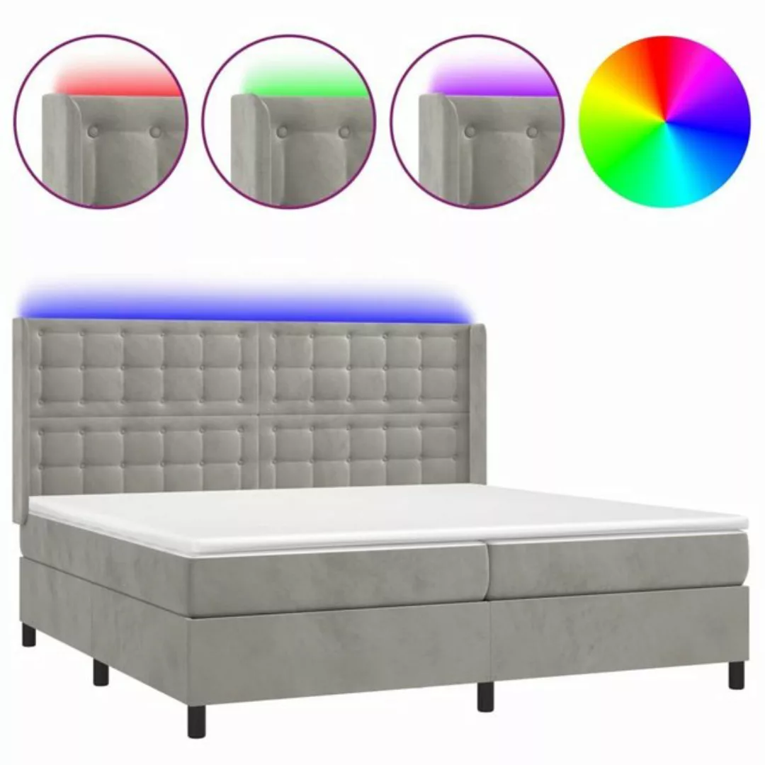 vidaXL Bettgestell Boxspringbett mit Matratze LED Hellgrau 200x200 cm Samt günstig online kaufen