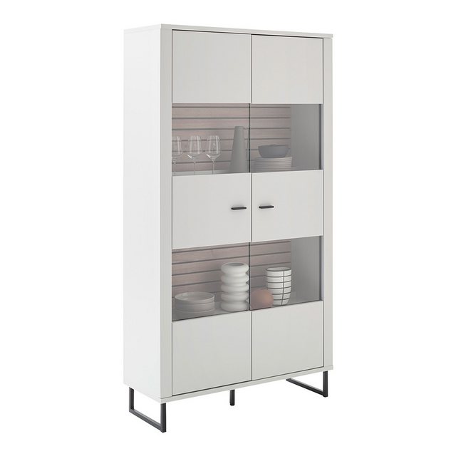 Lomadox Vitrine LAUREANA-05 Vitrinenschrank, 100cm breit, weiß mit Eiche günstig online kaufen