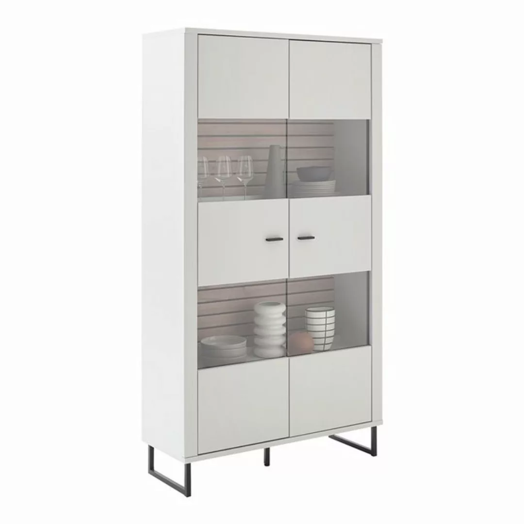 Lomadox Vitrine LAUREANA-05 Vitrinenschrank, 100cm breit, weiß mit Eiche günstig online kaufen