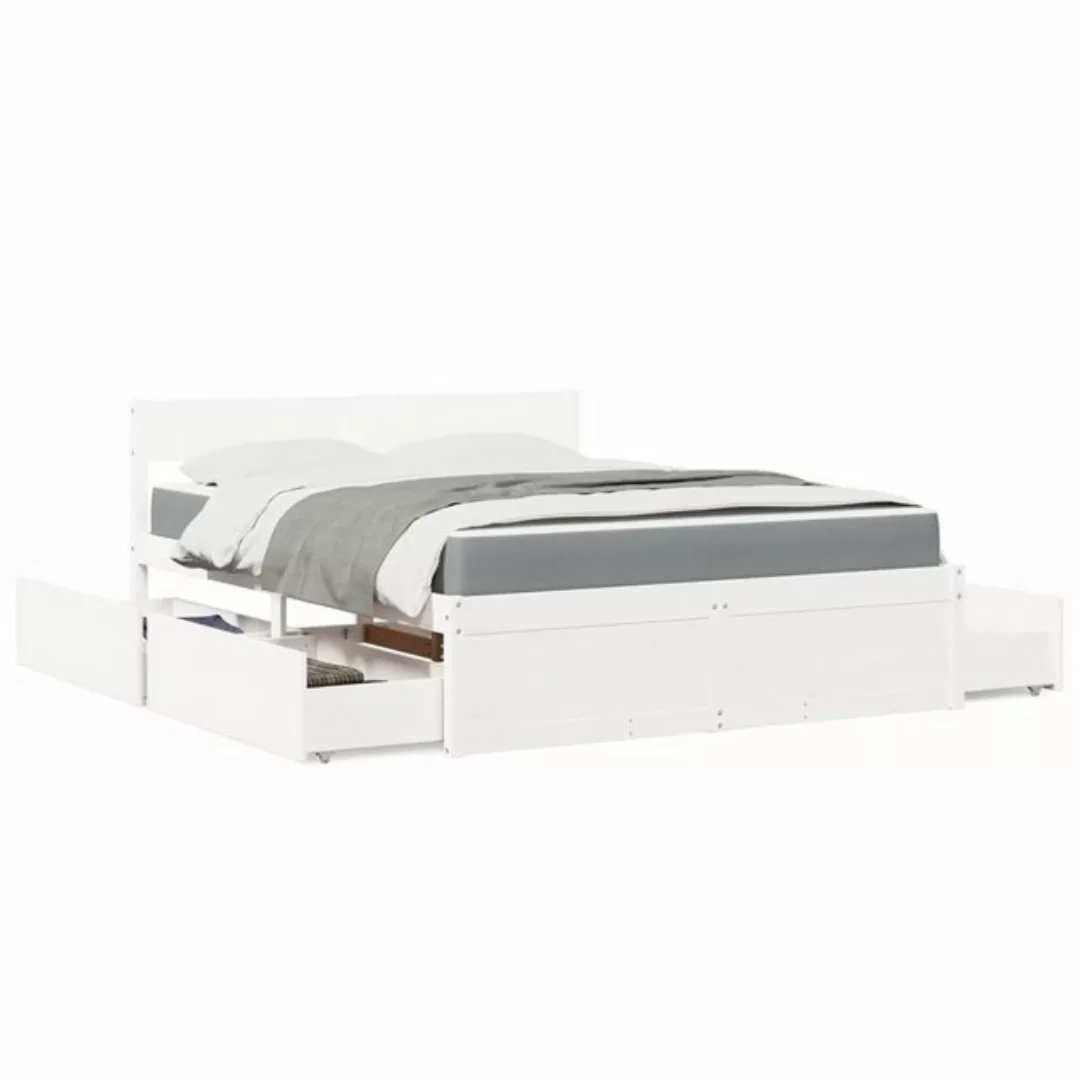 vidaXL Bettgestell Bett mit Schubladen und Matratze Weiß 140x200 cm Massivh günstig online kaufen