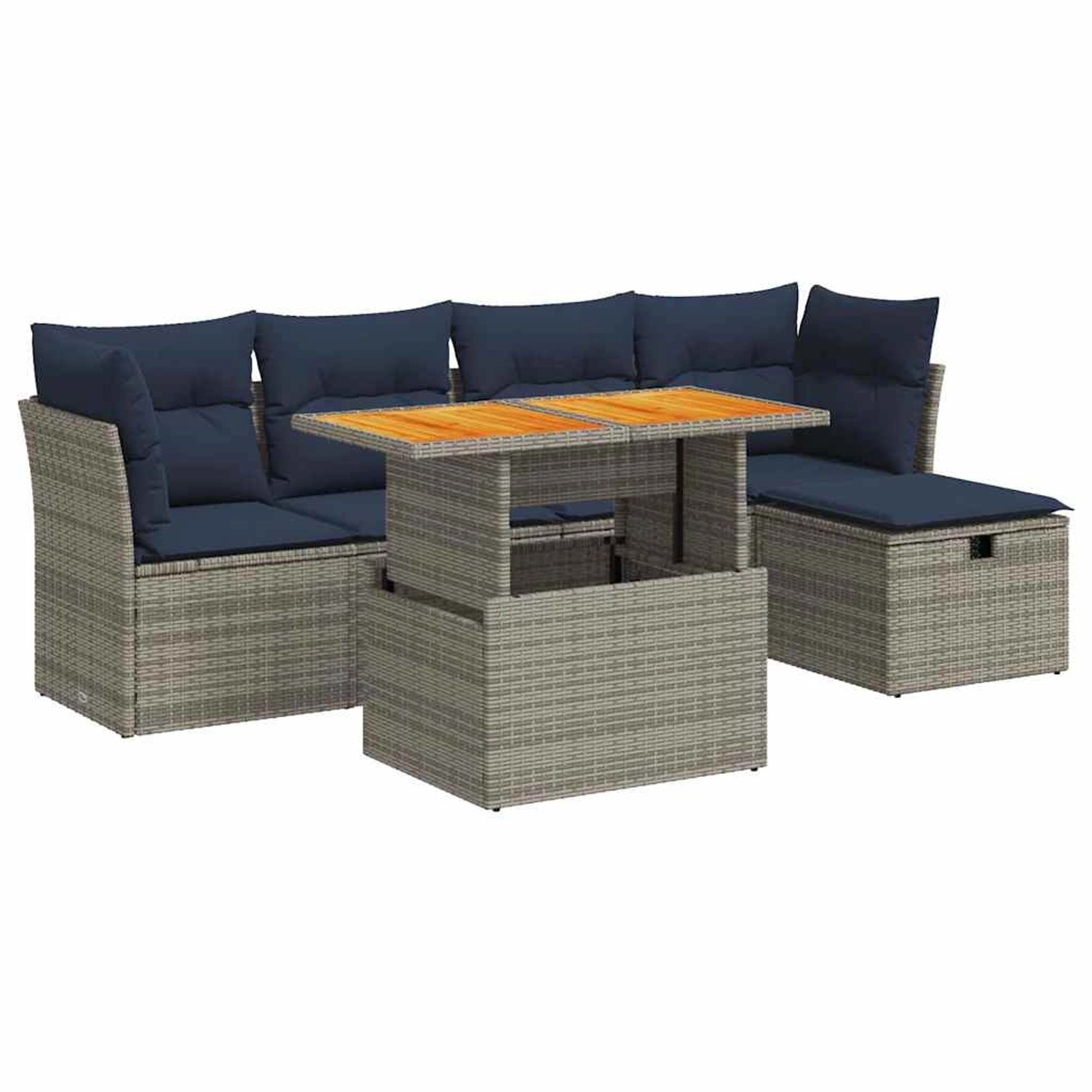 vidaXL 6-Tlg Garten-Sofagarnitur mit Kissen Grau Poly Rattan Akazie 3327971 günstig online kaufen