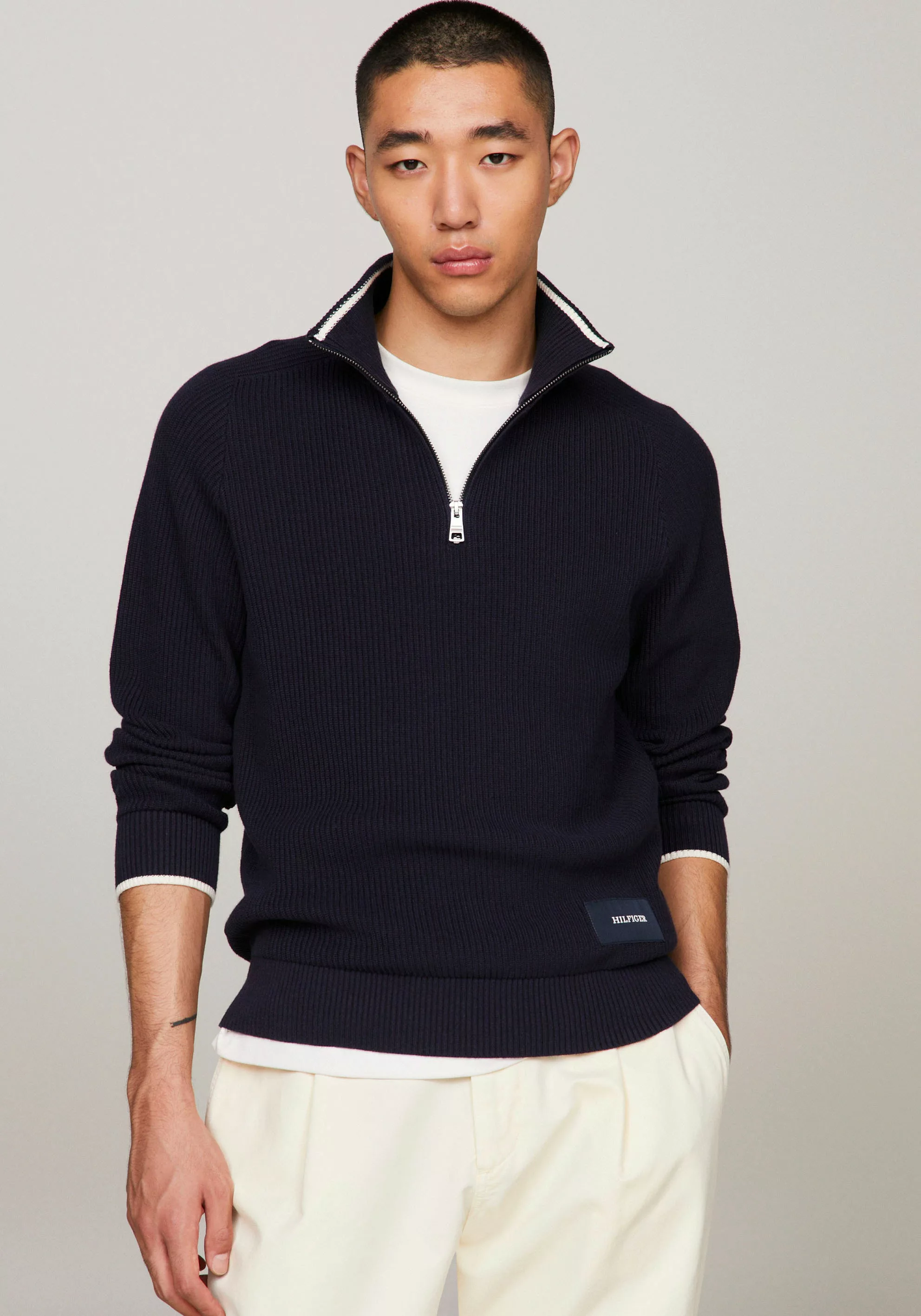 Tommy Hilfiger Strickpullover TIPPED RIB STRUCTURE ZIP MOCK günstig online kaufen