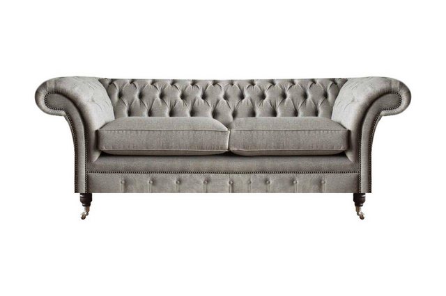 JVmoebel 2-Sitzer Graues Chesterfield Sofa Wohnzimmer Designer Textilcouche günstig online kaufen