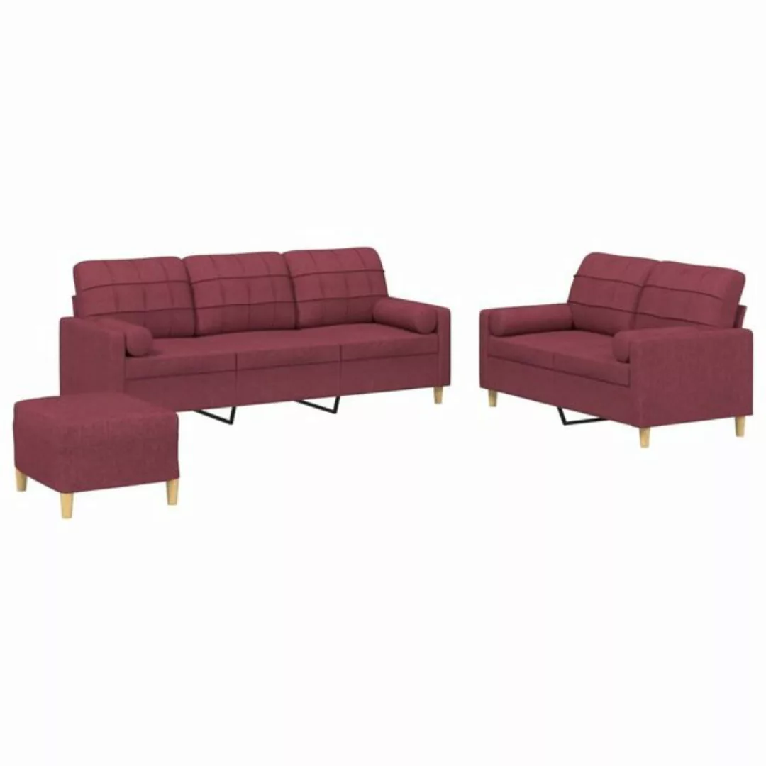 vidaXL Sofa 3-tlg. Sofagarnitur mit Kissen Weinrot Stoff günstig online kaufen