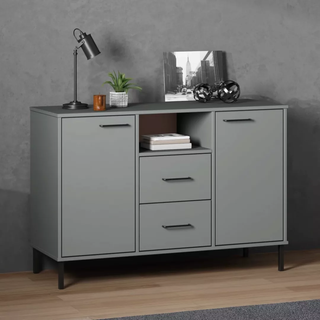 Vidaxl Sideboard Oslo Mit Metallbeinen Grau 113x40x77 Cm Massivholz günstig online kaufen